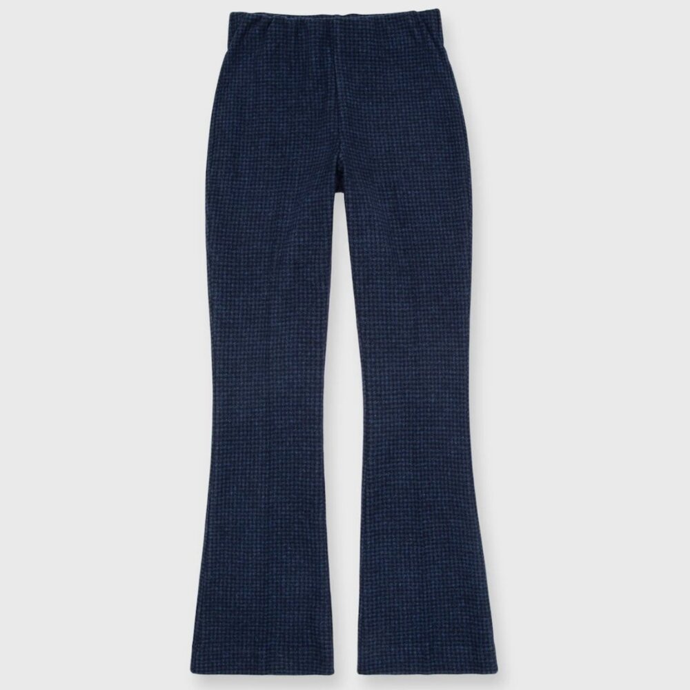 Ann Mashburn Faye Flare Cropped Pant, Blue Houndstooth cotton/wool blend, Small